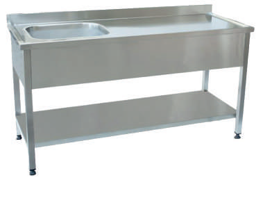 [KRCS.TRTECT.1360] WORK TABLE WITH 1 SINK WITH MAIN SHELF, 1300x600x850