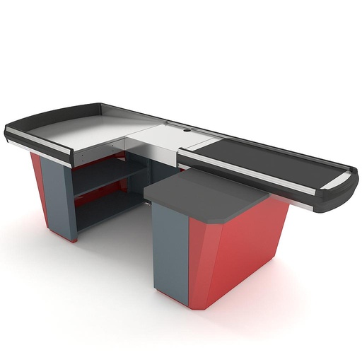 [	RY.CAT020023] Касов бокс OVAL "L" с подвижна лента , отвор за скенер 2400х1100х900мм - ЛЯВ